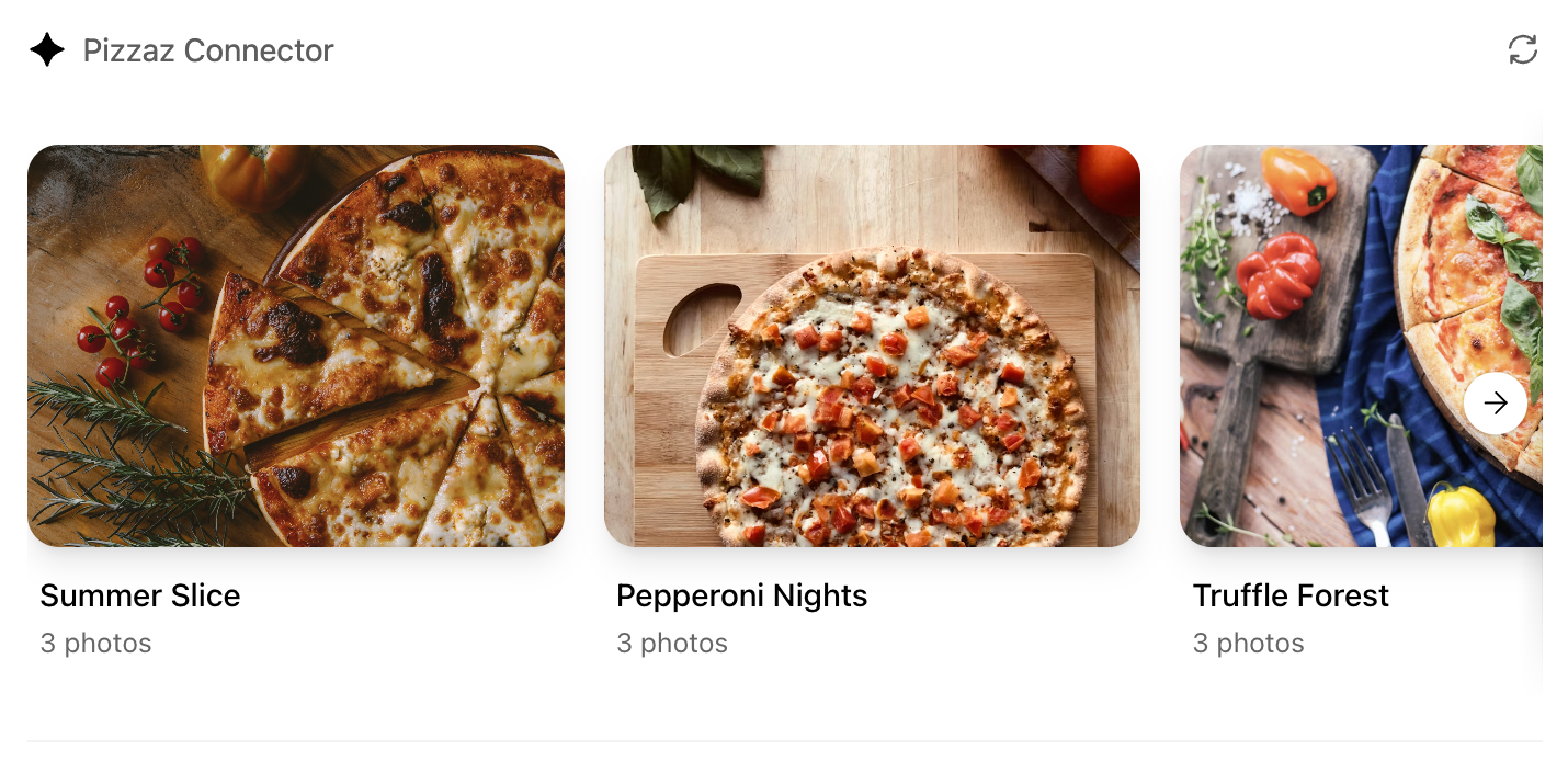 Pizzaz 相簿元件的螢幕擷取畫面