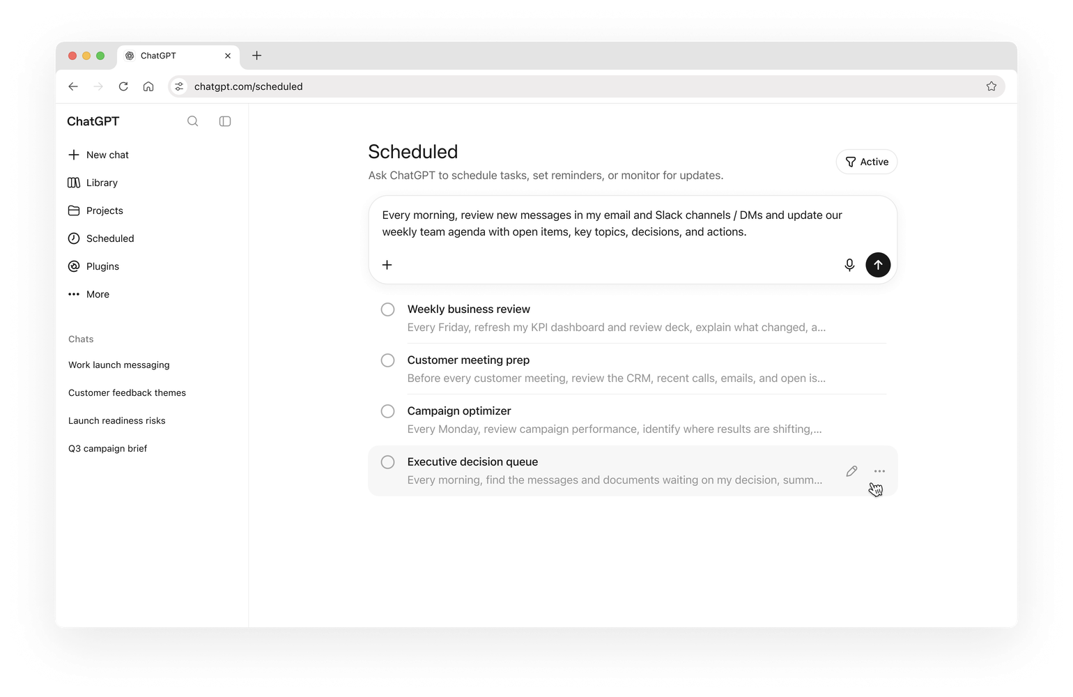 A recurring update scheduled in ChatGPT Work