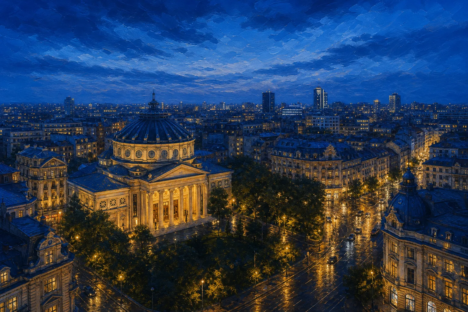 Stylized city cover for Bucharest