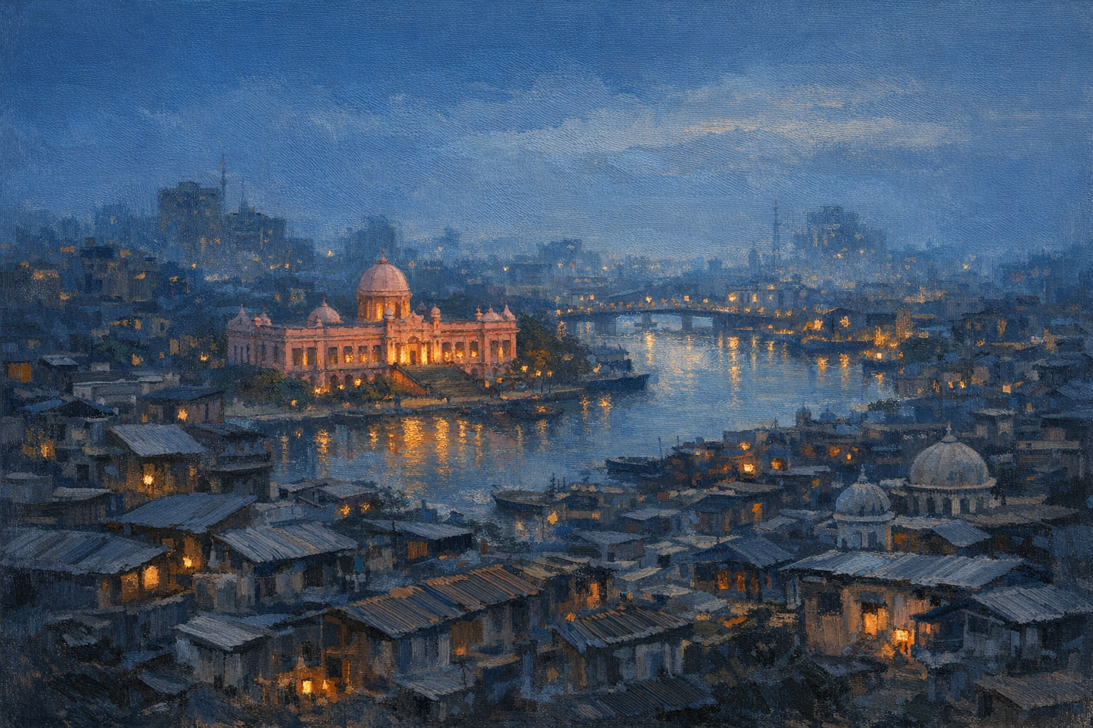 Stylized city cover for Dhaka