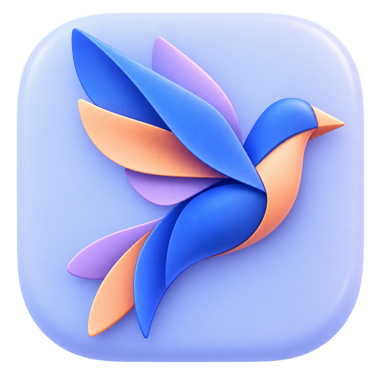 Transparent rounded app icon with an abstract folded paper bird