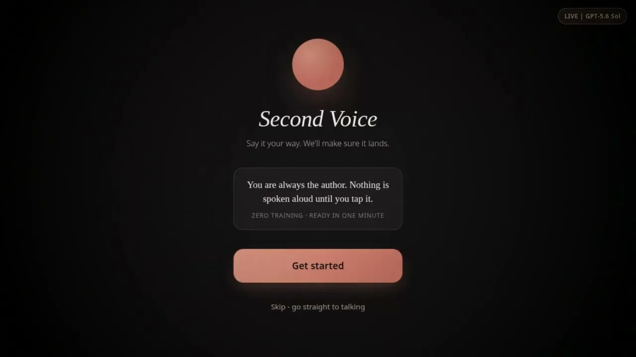 Second Voice conversation support app welcome screen