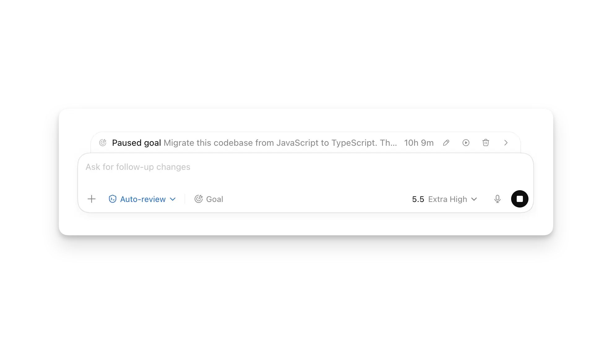 ChatGPT desktop app goal progress controls above the composer