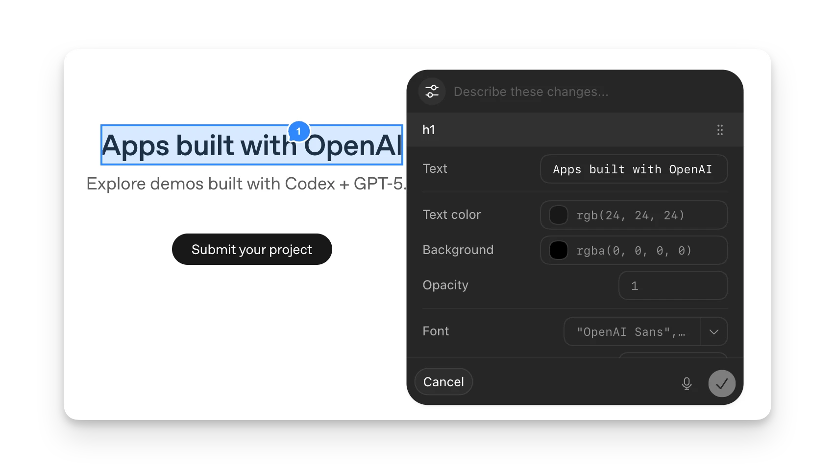 ChatGPT desktop app showing built-in browser annotation style controls