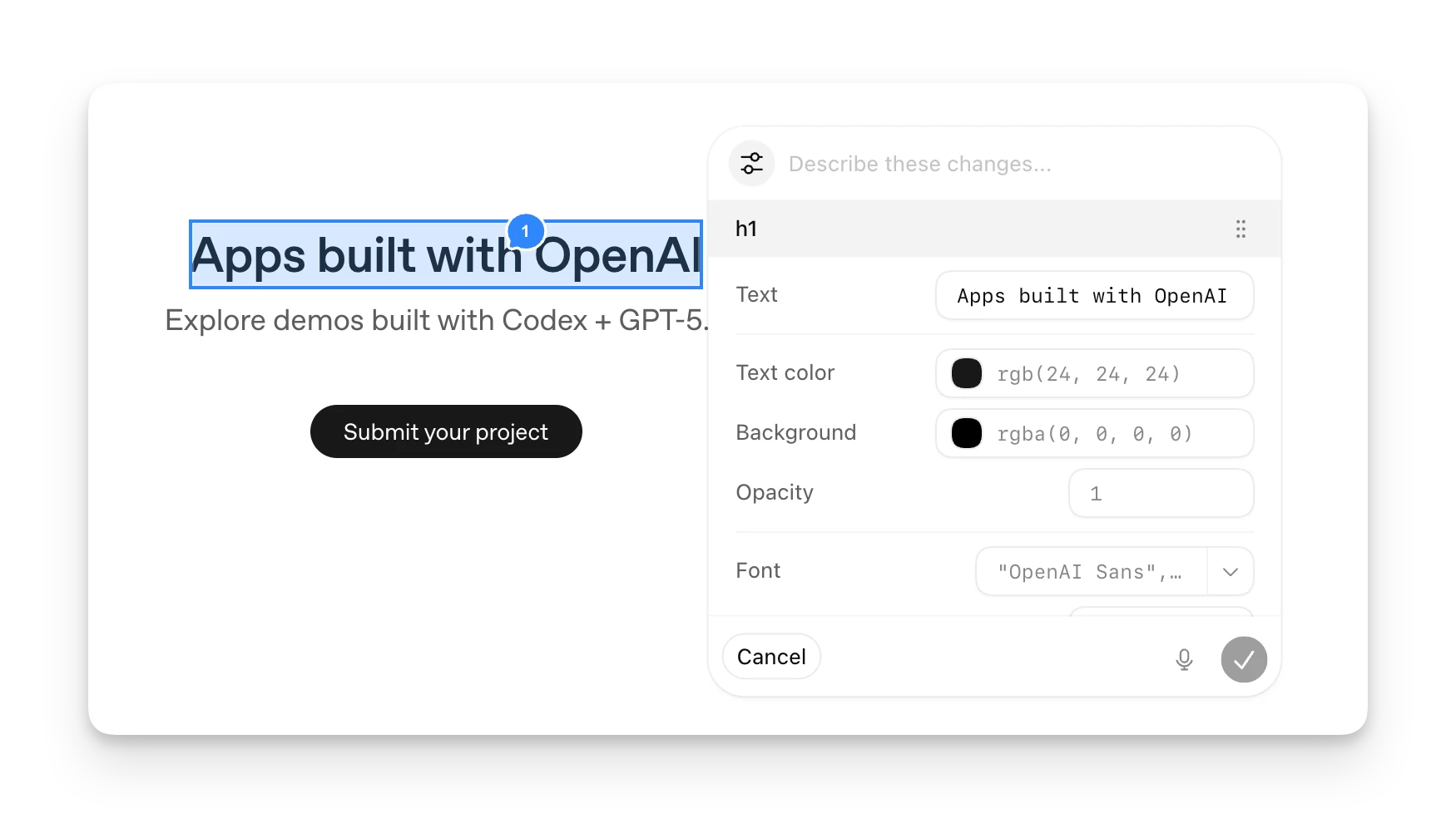 ChatGPT desktop app showing built-in browser annotation style controls