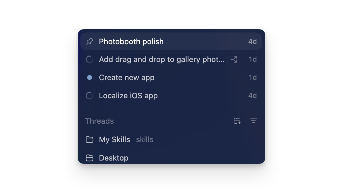 ChatGPT desktop app showing multiple projects in the sidebar and tasks in the main pane