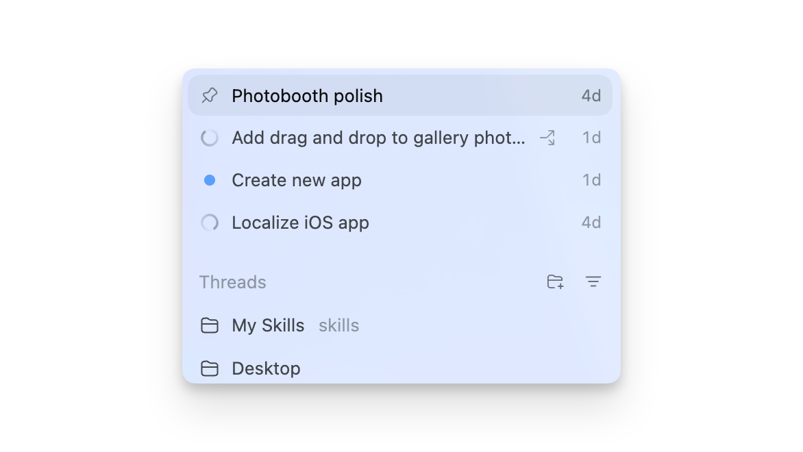 ChatGPT desktop app showing multiple projects in the sidebar and tasks in the main pane
