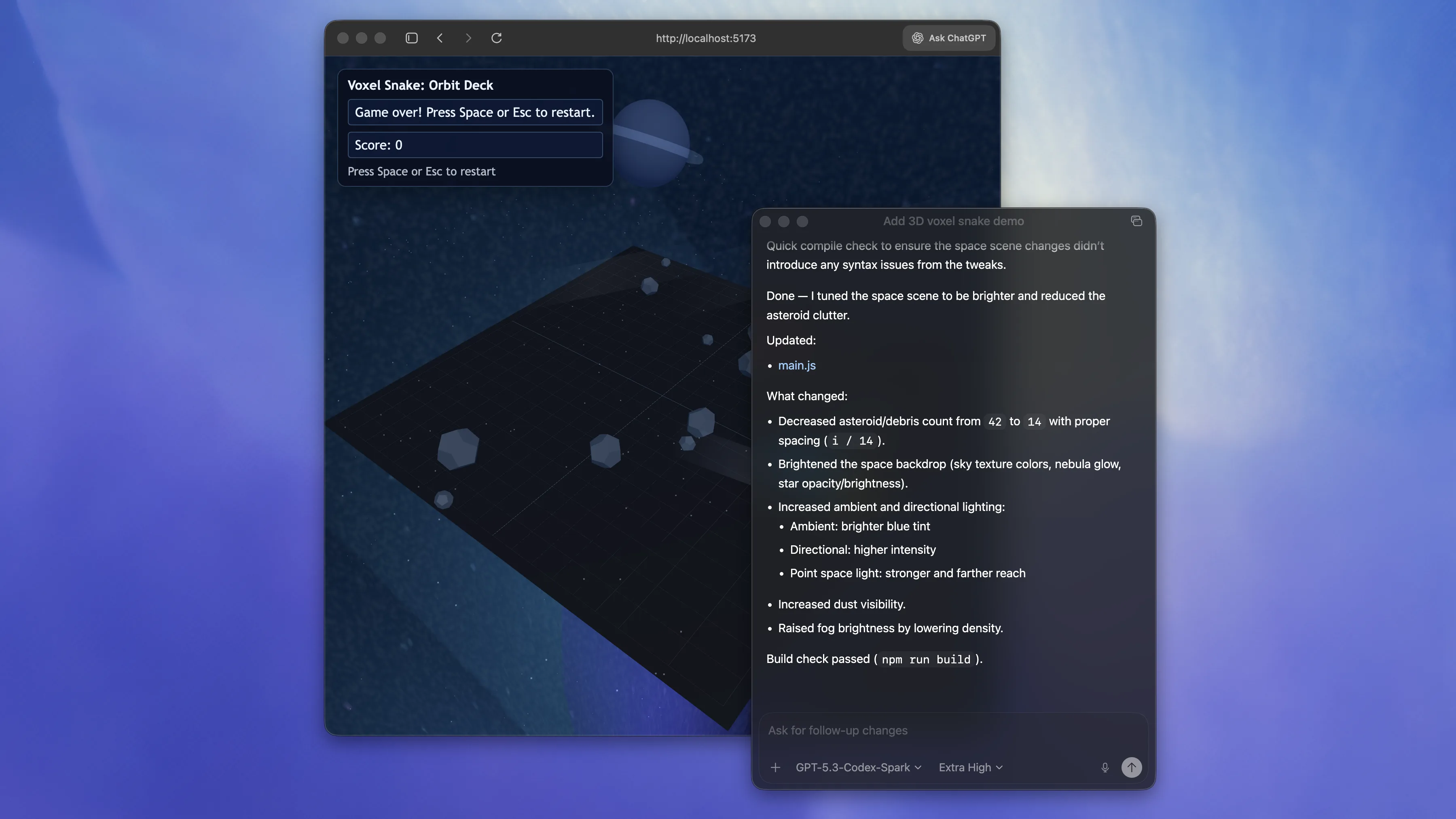 ChatGPT desktop app task displayed in a floating pop-out window