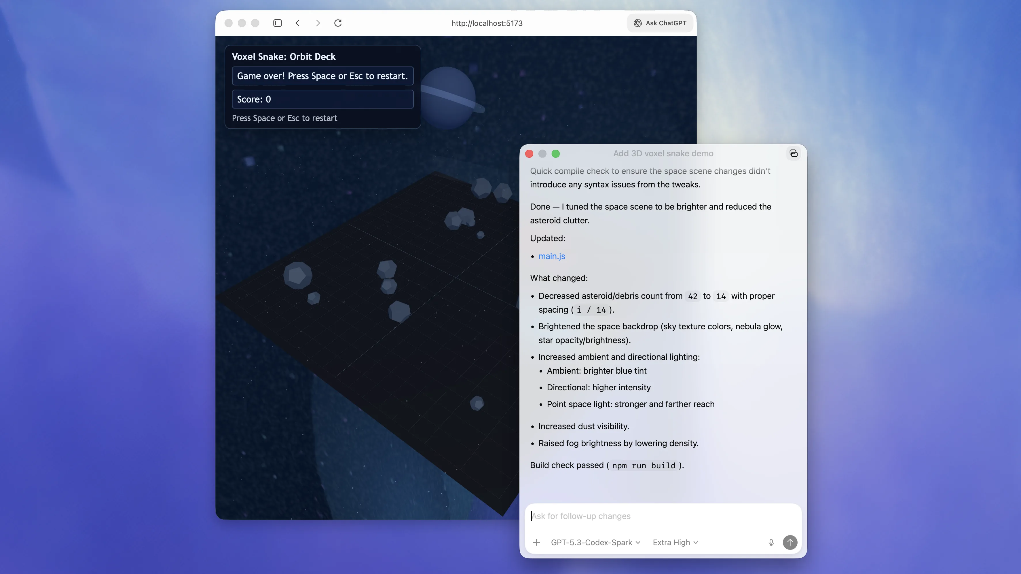 ChatGPT desktop app task displayed in a floating pop-out window