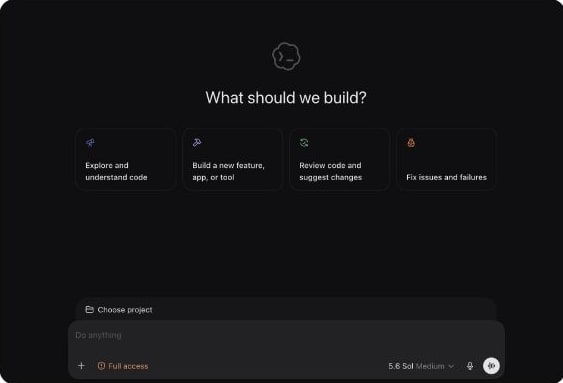 Codex desktop app showing its project selection screen.
