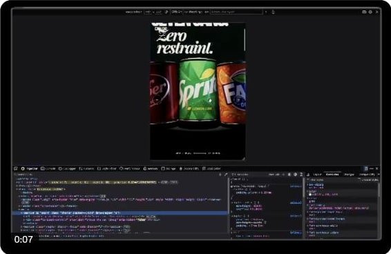 Three.js soda-can animation and its Codex-generated source code.