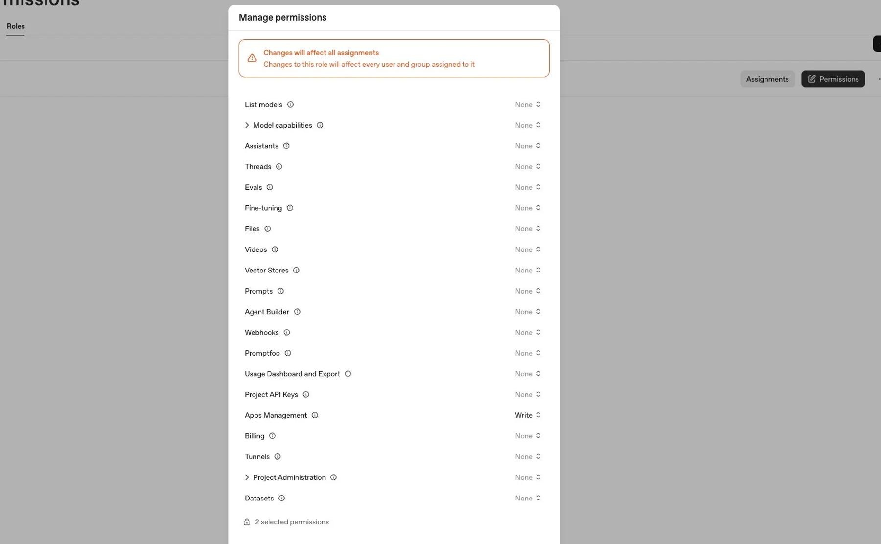 Apps Management write permission in Platform role settings