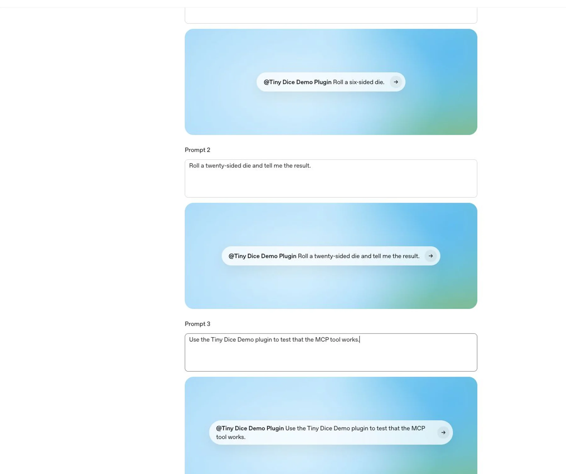 Prompts tab with example starter prompts
