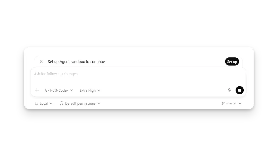 ChatGPT desktop app Windows sandbox setup prompt above the message composer
